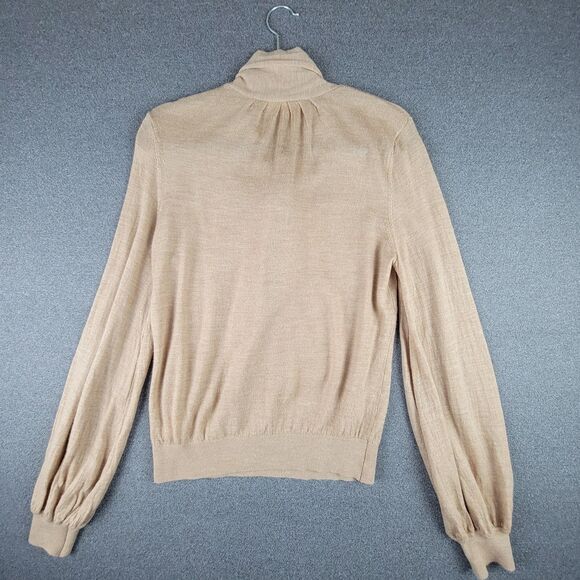 Moulinette Soeurs Anthropologie M Tan Wool Kitten Bow Halfway Button Sweater1015 - Picture 2 of 8